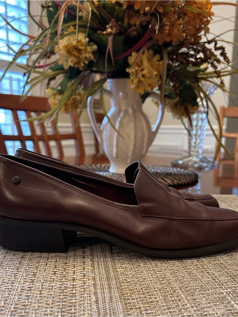 Aigner Slip on Loafers Dark Brown, Size 9M with Low Heel, Leather Uppers